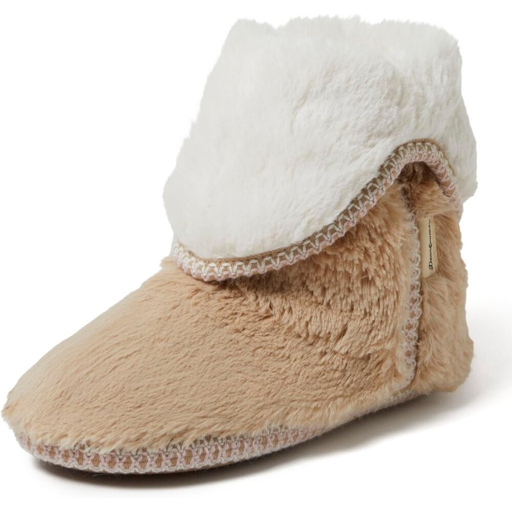 〽️Women's Latte Dearfoams Fuzzy Memory Foam Beth Bootie Slipper Socks Grippers